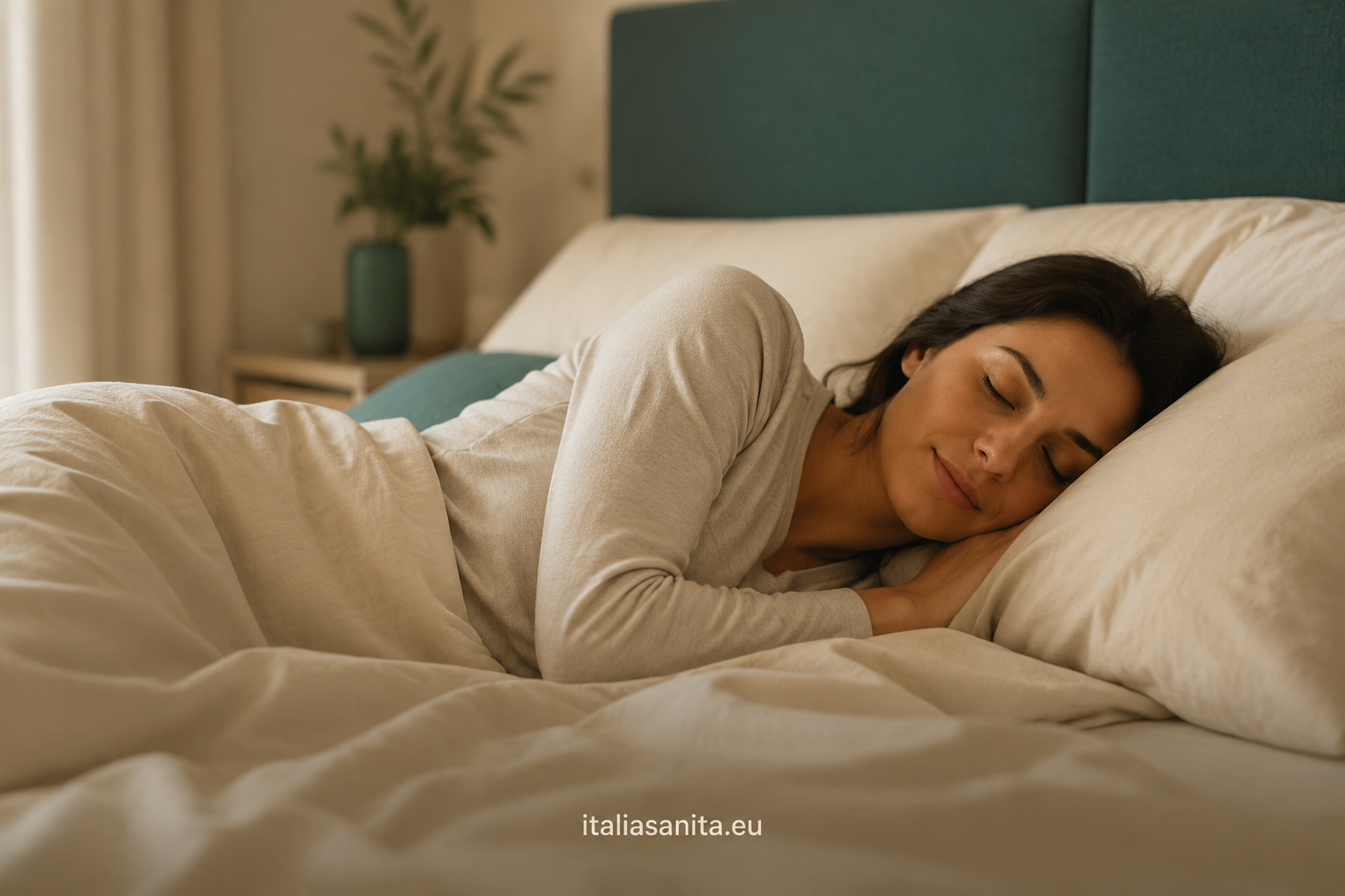 Fotografia illustrativa di un adulto che dorme sul fianco
